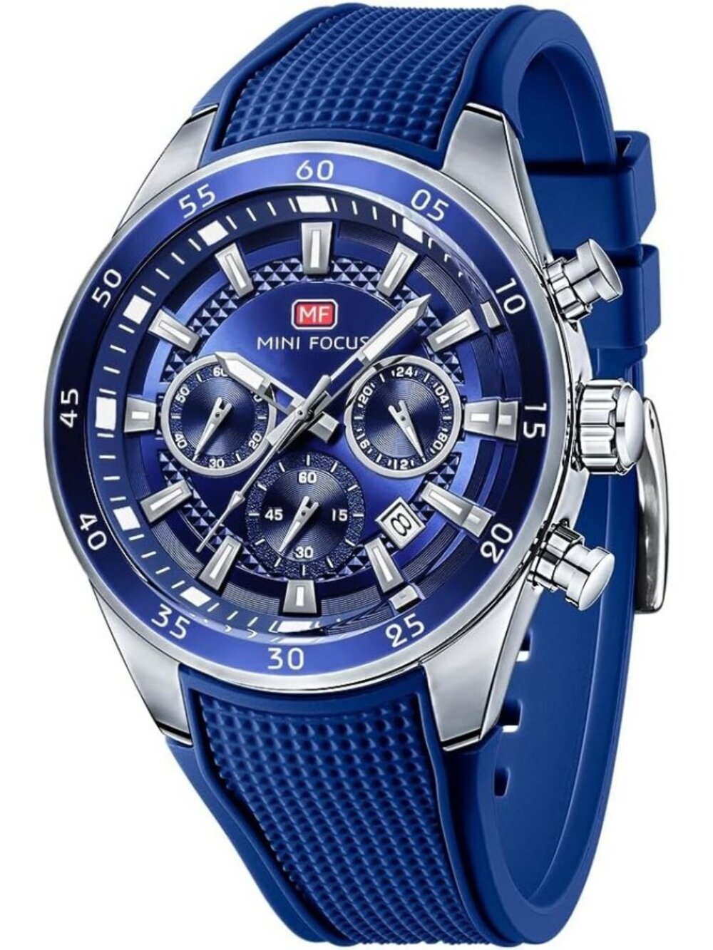 Mens Blue Silicon Band Chronograph Waterproof Luminous Unique Casual Wrist Watch